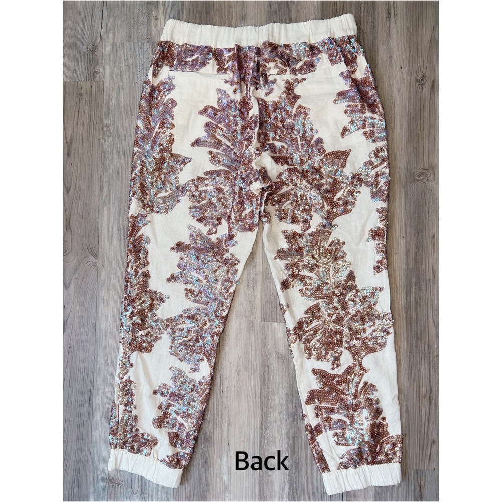 J. CREW Seaside Iridescent Sequin Ivory Linen Cotton Jogger Pants - Picture 5 of 6